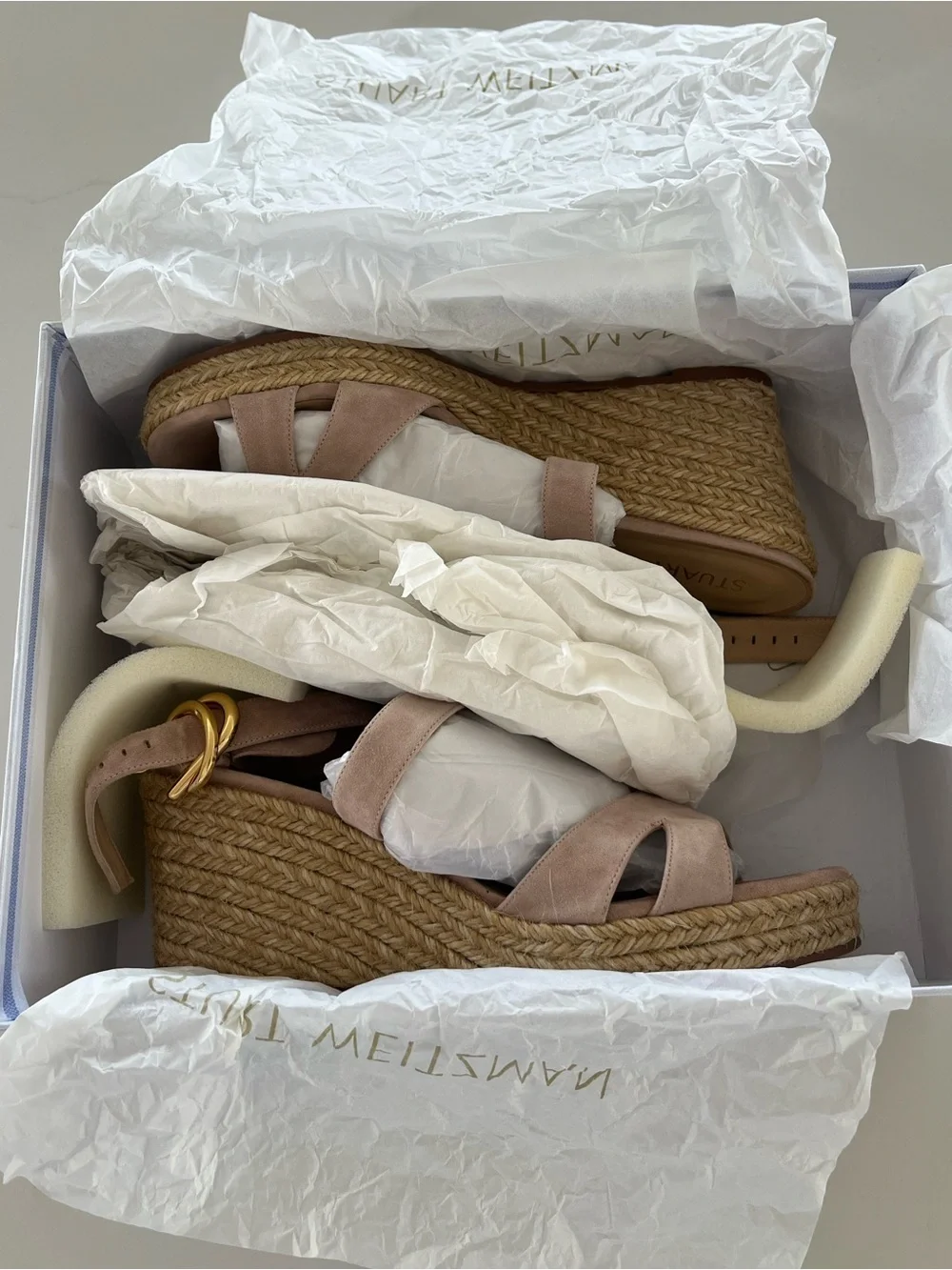 Stuart Weitzman Zuzu Suede Sandal Espadrille Wedges Nude Beige Size 9 / 39.5 - Picture 10 of 10